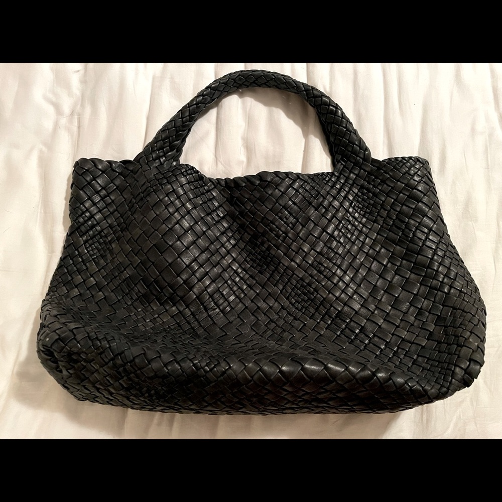 Falorni Italia Black Woven Leather Bag Purse F1245